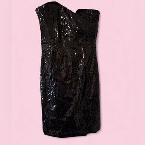 Black Sequin Strapless Bodycon Mini Dress • Cocktail Party Holiday NYE